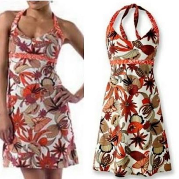 Patagonia Iliana Halter Dress Coral Tropical Built in Bra Organic Cotton - Picture 2 of 5